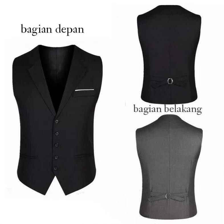 Rompi Kerah Pria Hitam Abu Formal Bahan Jas Full Puring JunDW