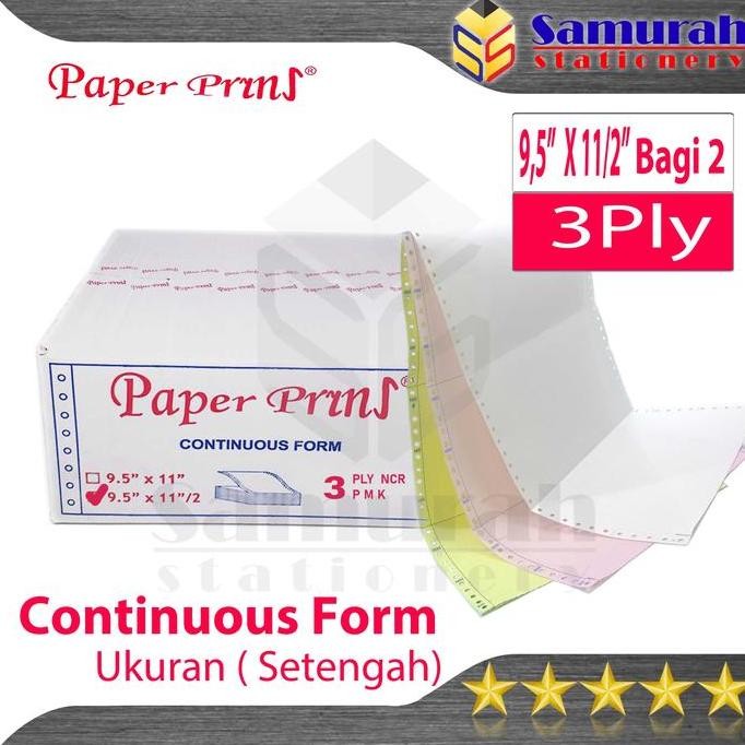 

Kertas Continuous Form Paper Prins 9,5 x 11" ( Full ) Atau 9,5 x 11/2 " ( Bagi 2 ) K3 Ply NCR PRS / Kertas Komputer Karbon PaperPrins Rangkap 3 Warna / CF Paperpryns 3 Ply Carbonize