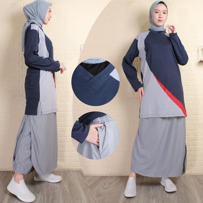 Setelan Baju Senam Muslimah Rok Celana / Model Celana Rok Muslimah Setelan Baju Olahraga Wanita Musl
