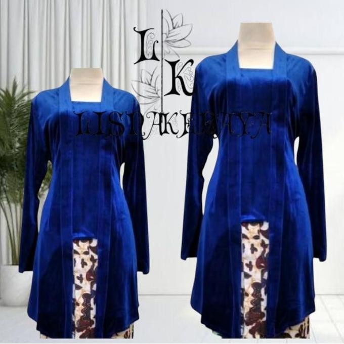 Sale Kebaya Bludru Model Kutu Baru Polos Untuk Pesta Wanita - Tersedia Dalam 4 Ukuran - Navy, Kondan