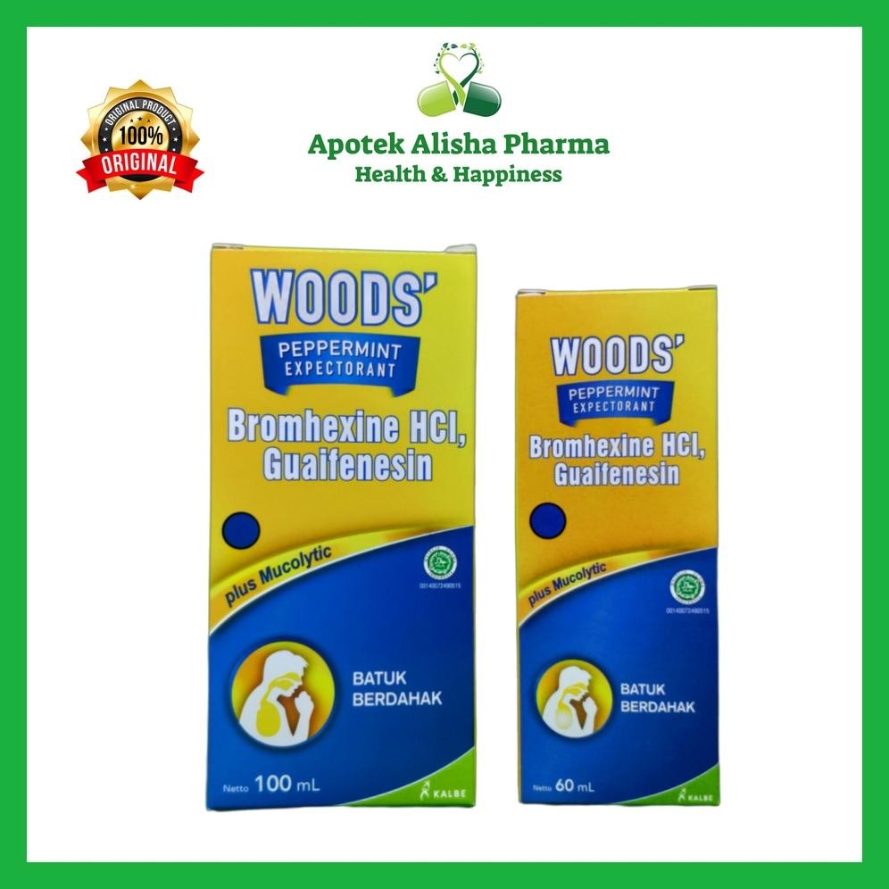 Obat Batuk Woods Peppermint Biru 60/100ml - Woods Ekspektoran Sirup Obat Batuk Berdahak RJ