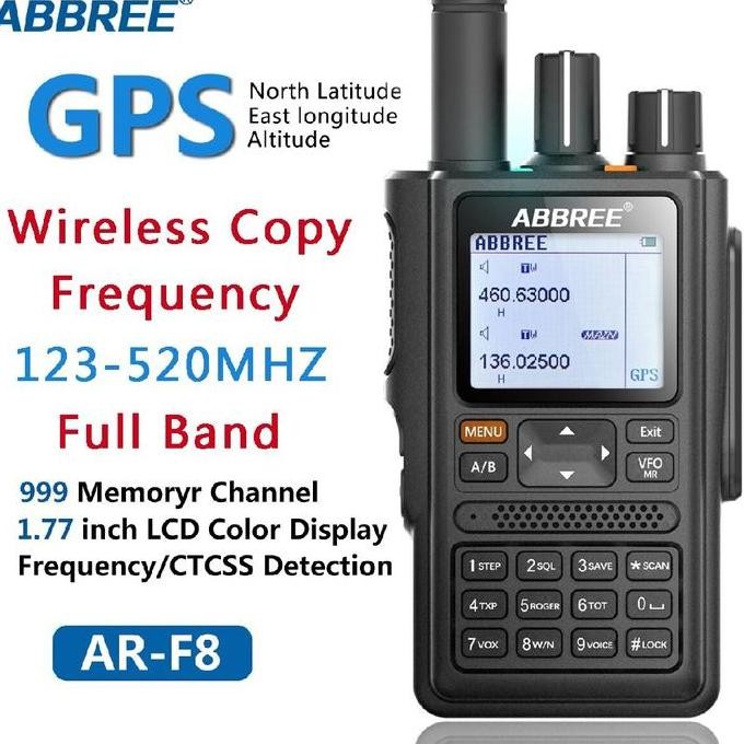 TERBARU - ABBREE AR-F8 - Walkie Talkie 8W Power 6-Band 136-520MHz - GPS Function