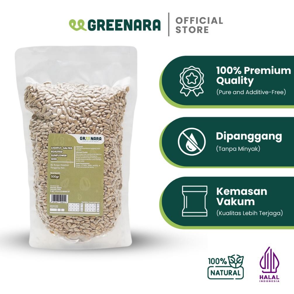 

Termurah Greenara - Kuaci Kupas Asin 500Gr / Lightly Salted Roasted Sunflower Seed 500 Gram Dvc-78