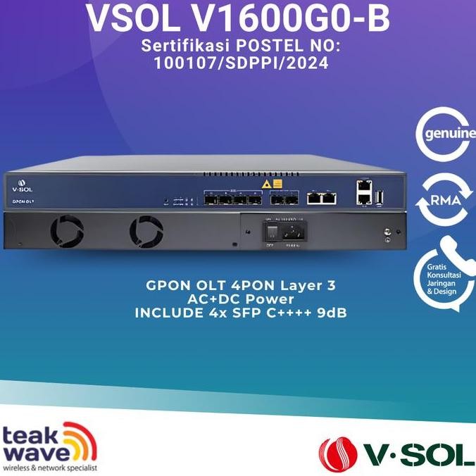 Vsol V1600G0-B Gpon Olt 4 Pon Layer 3 Ac+Dc Power Include Sfp 9Db Olt 4 Ports New Stok