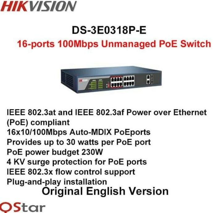Hikvision Ds-3E0318P-E Poe Switch Hub Resmi Hikvision New Stok