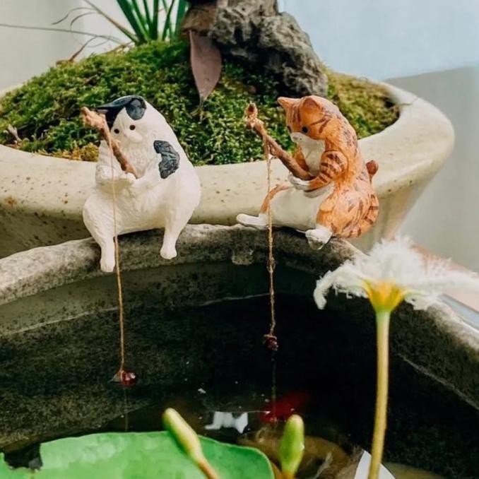 (Expert) Patung Memancing Ornamen Streng Kucing Mancing Dekorasi Aquarium