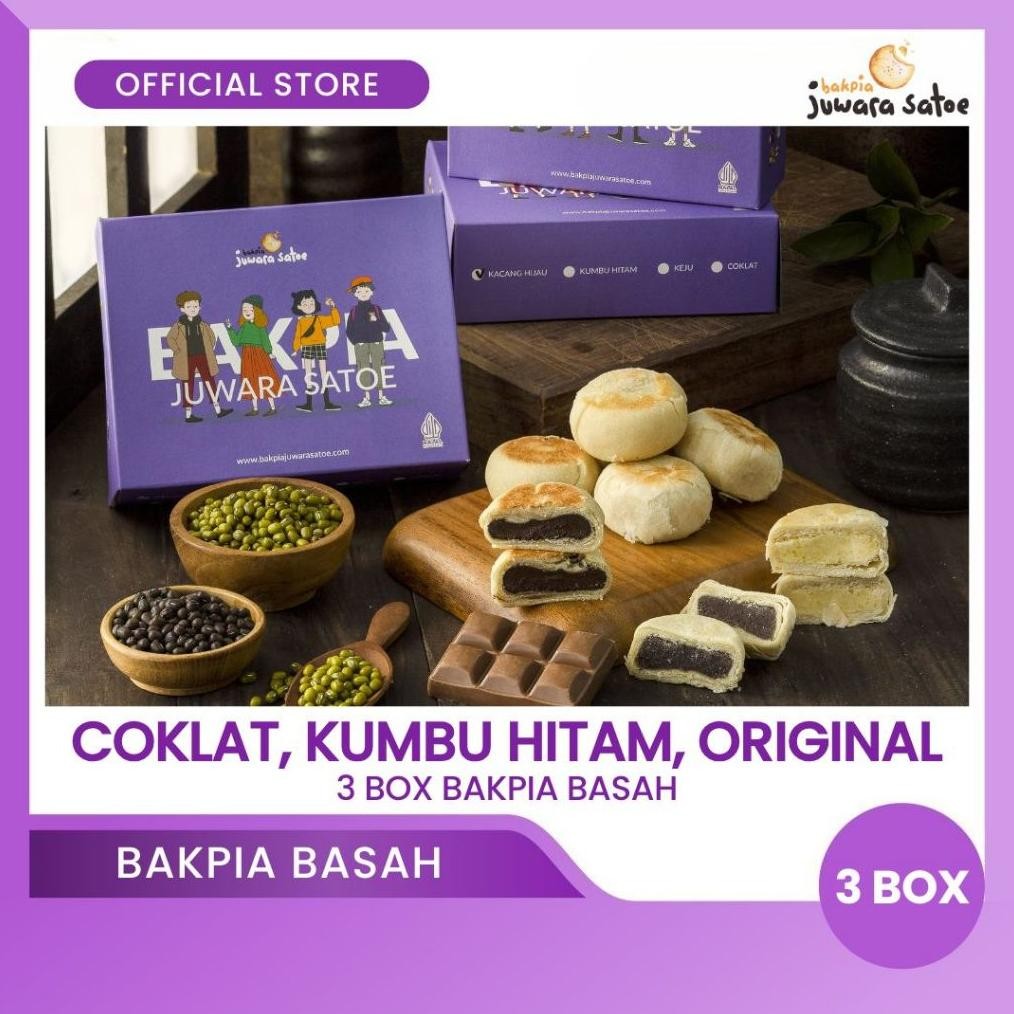 

Hot Bakpia Juwara Satoe [ 3 Box ] Paket Bakpia Basah Mix (Original, Kumbu, Coklat) - Oleh Oleh Khas Jogja Ta-127
