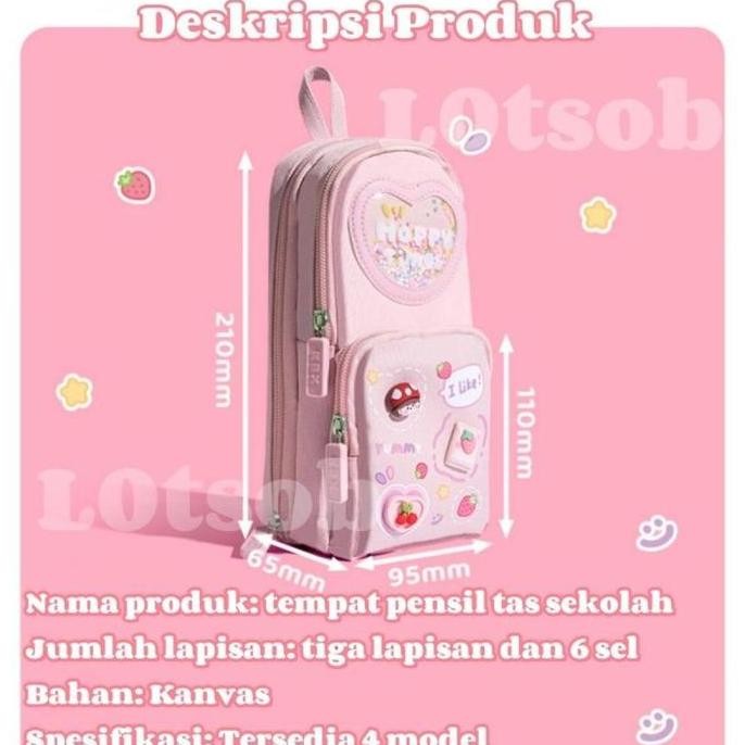 

1 pcsDengan stiker gratisPencil kotak pensil case hiasan glitter karakter 3D model tas sekolah cewek lucu korea kapasitas besar Bahan PVC dengan stiker gratis Kanvas Purple Pink Blue AS
