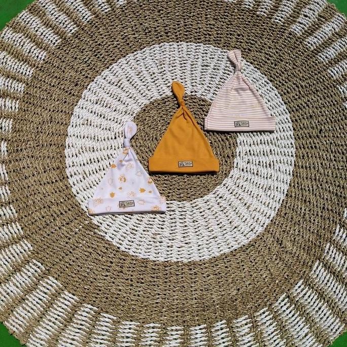 ISI 3 Pcs Topi kupluk Bayi Newborn/Ciput Bayi Baru Lahir/Pelindung Kepala Bayi Seri Warna KUNING GS