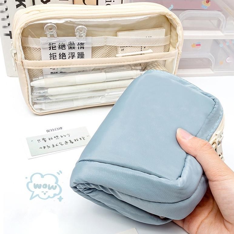 

JH8 LOOOOPY Kotak Pensil Transparan Aesthetic Pencil Case Large Tempat Pensil Pen Pouch Lucu Stationery Organizer
