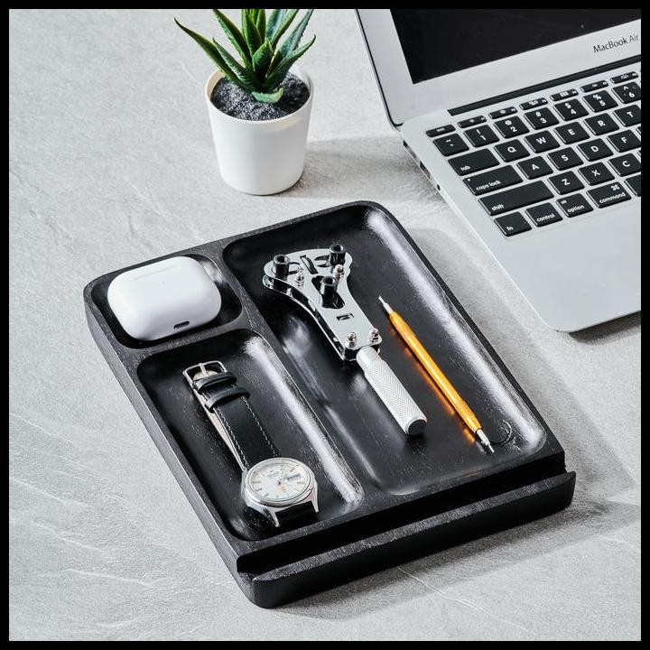 

Terlaris Skandif Black Catchall Tray Premium Teak Wood Desk Organizer Kayu Jati Good Quality
