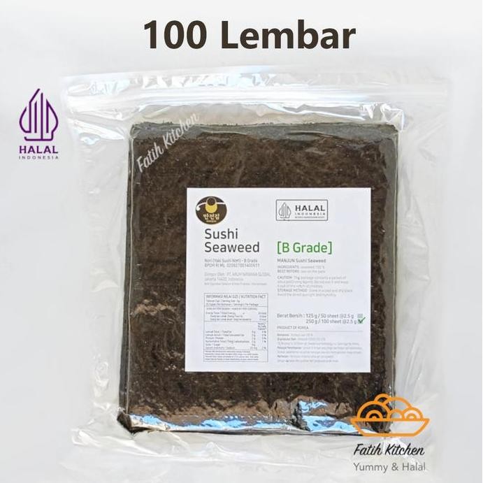 

Manjun Seaweed Sushi Nori Grade-B Isi 100 Lembar Halal - Rumput Laut Kering Food