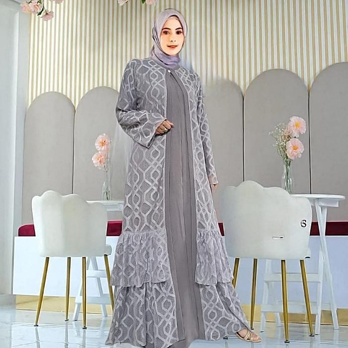 Efs Gamis Jumbo Inner Set Outher Brukat Malika -Gamis Muslim Wanita Kondangan Formal Syari Maxi Nyam