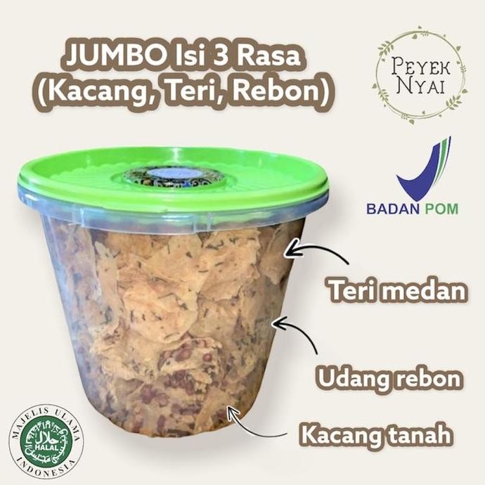 

Rempeyek Peyek Nyai 3 Rasa (Kacang, Teri Medan, Udang Rebon) (Jumbo)