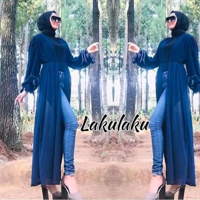 Efs Mahira Long Outher Lengan Balon/ Outher Panjang Ceruty Babydoll/ Cardigan Panjang Wanita Kekinia