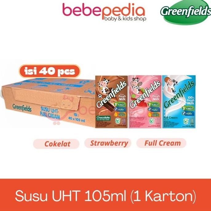 

Greenfields / Susu Uht Coklat / Strawberry / Full Cream 105Ml ( 1Dus Isi 40Pcs )