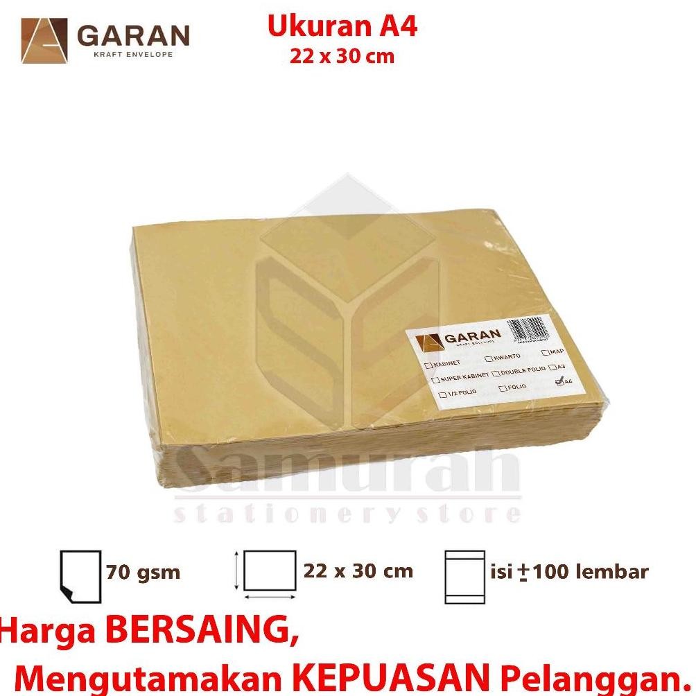 

JH8 Amplop Kertas Coklat GARAN Ukuran A4 22 x 30 cm / Amplop Dokumen 22x30 1 pak isi 100 Lembar tebal 70 Gsm - Gram