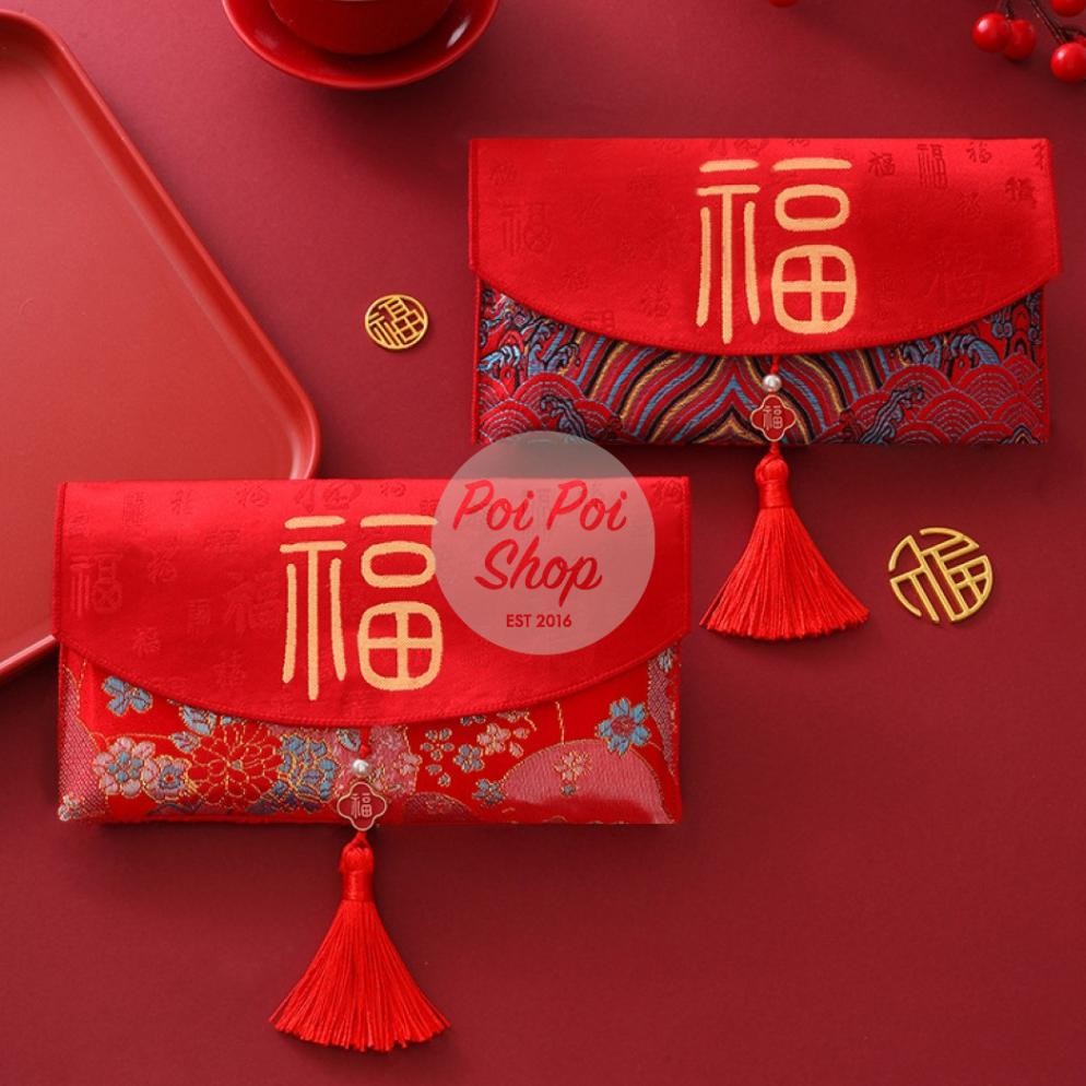 

JH8 Angpao Dompet Kain Pin Fuk Merah Embos Motif Sangjit 2025 Sovenir Imlek CNY Dompet Uang Angpau Tradisional Sangjit Wedding Souvenir Imlek Murah