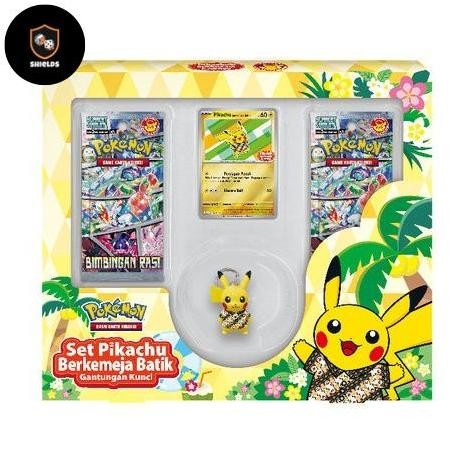 Pokemon TCG Indonesia - Set Pikachu Berkemeja Batik Holo Gantungan Kunci Bimbingan Rasi Rare Origina