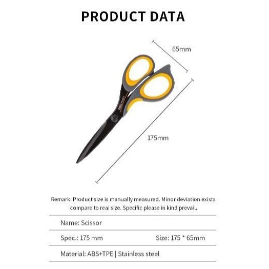 

ready !!! Deli Gunting anti lengket 175mm Gunting hitam gunting anti karat Soft handle Scissors