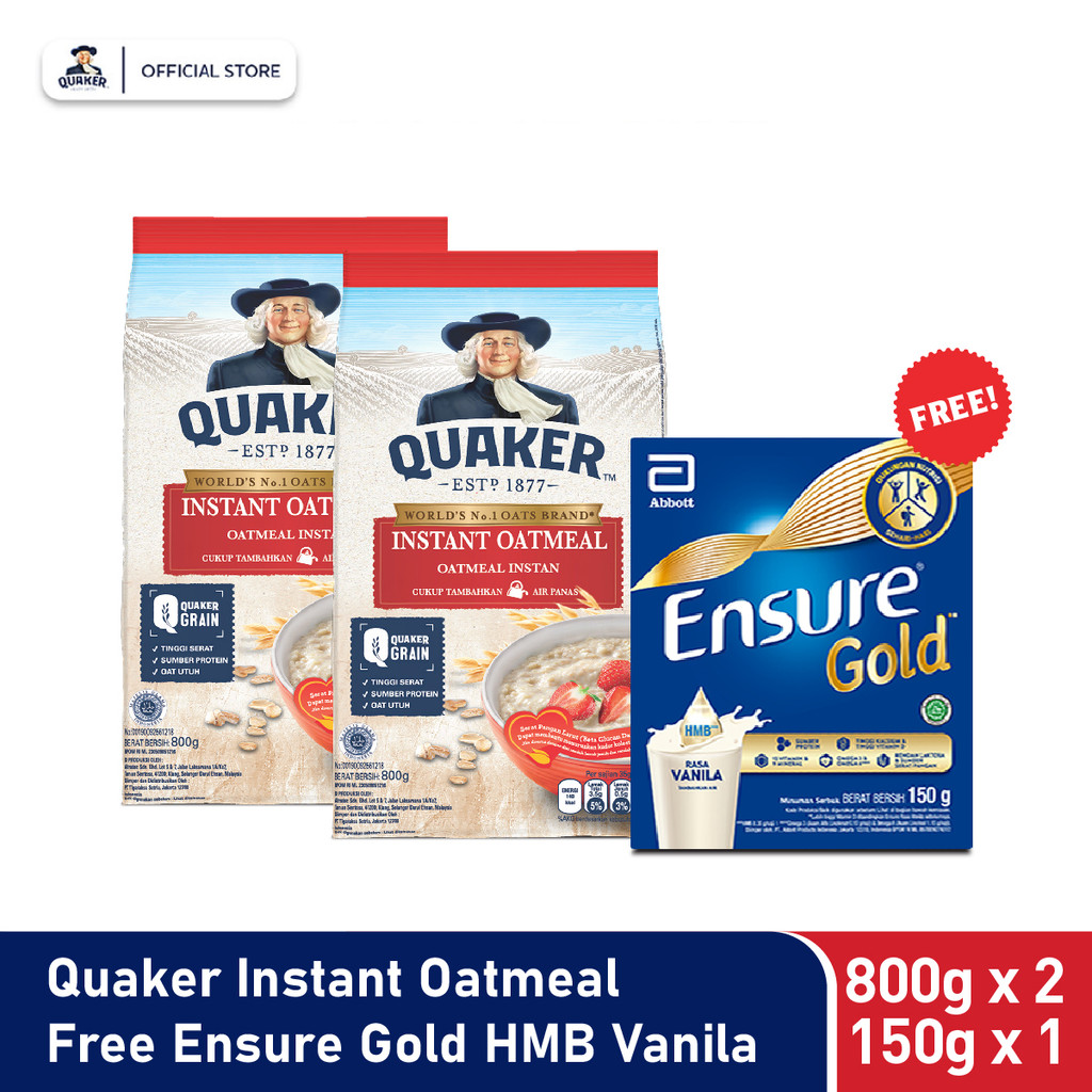 

Paket Sarapan Bergizi Quaker Oat Instant 800 gr + Ensure Gold HMB Vanila 150 g - Nutrisi Dewasa Rendah Laktosa
