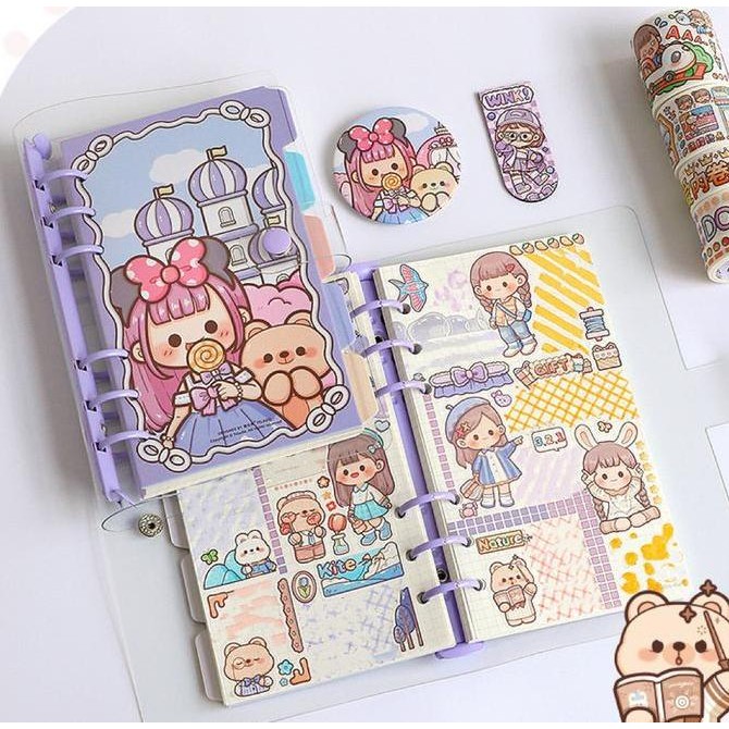 

Diary Set Buku Jurnal Binder Aesthetic Buat Hadiah Ulang Tahun Edisi Dodo Girl TLD81 Stiker Foto Paper Stationery