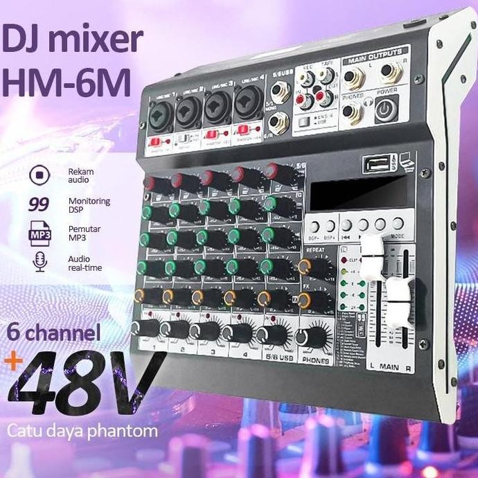 BONKYO  MIXER SOUND AUDIO SYSTEM BLUETOOTH DSP USB 6 CHANNEL MINI AUDIO INTERFACE FOR RECORDING 48V 