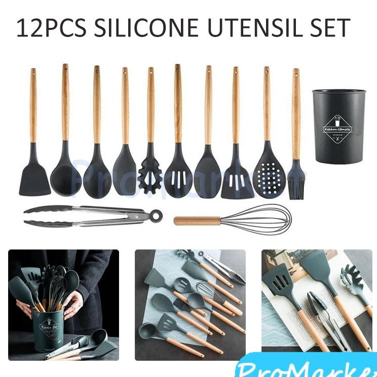 12Pcs Kitchen Set Spatula Alat Silicone Utensil Alat Masak Sehat Tahan Panas Silicone