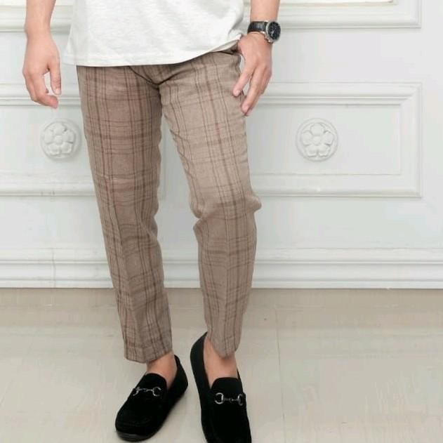 Celana Tartan Angkle Pants Woll Line Premium Casual Formal Ankle Kain Nyaman  Panjang Slim Fit Pria 