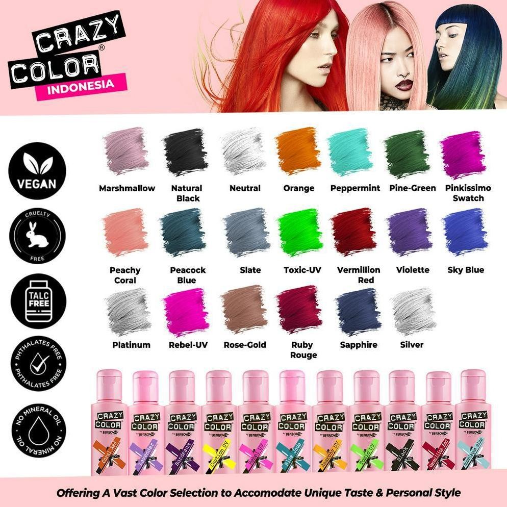 Crazy Color Semi Permanent Hair Color Cat Rambut Pewarna Rambut 100ml Katalog