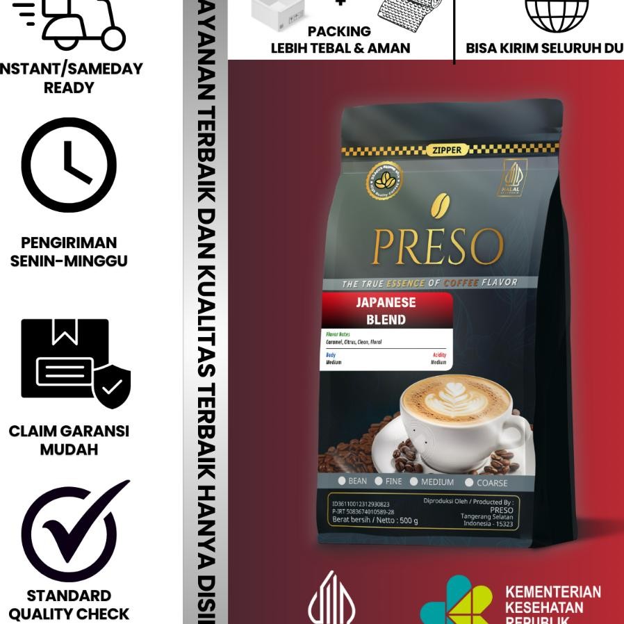 

Preso Kopi Bubuk Japanese Blend House Blend Arabika Coffee Beans Coffe Bean Gr