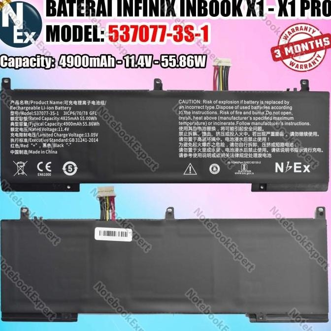 Battery Baterai Laptop Infinix Inbook X1 Pro I3 I5 I7 537077-3S-1 New Stok