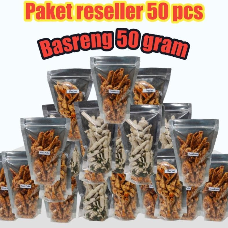 

50 Pcs Basreng Daun Jeruk Paket Reseller Kemasan 50 Gram