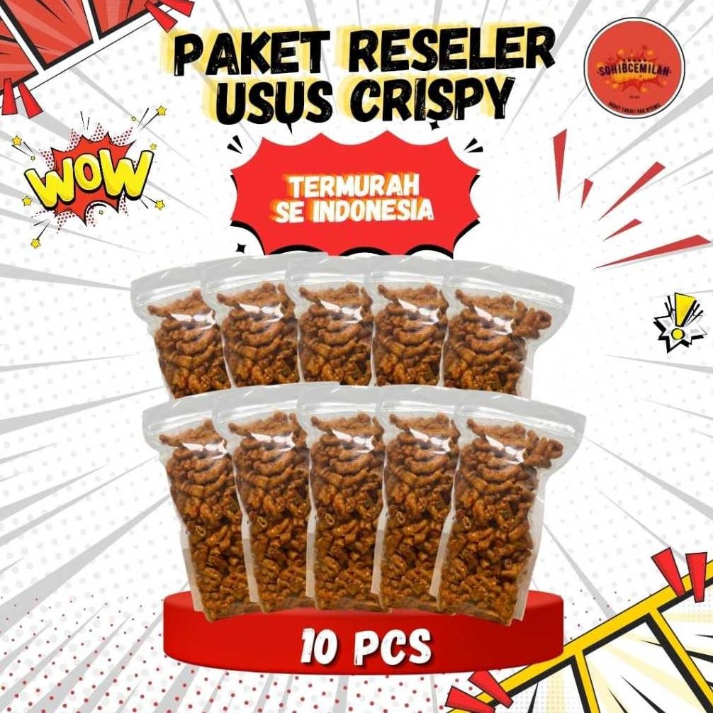 

Paket Reseller 10 Bungkus Usus Ayam Crispy 100Gr Sohibcemilan