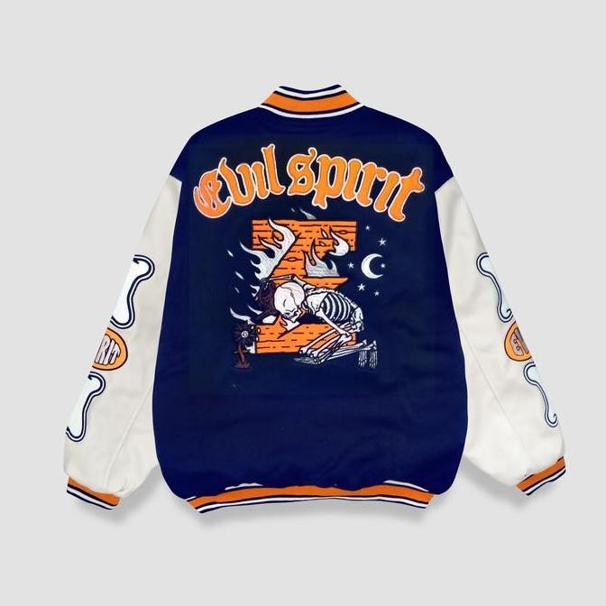 Evilspirit Varsity Jacket - Varsity Climate Jaket Fleece Leather Pria Vintage Baseball Nyaman Co
