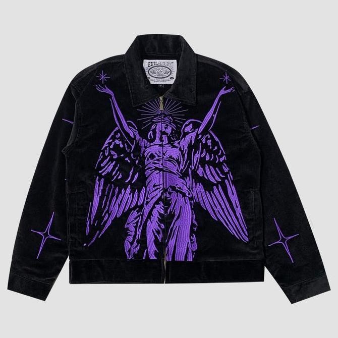 Evilspirit Jacket Corduroy - Athena Black Unisex Atasan Pria Wanita Panjang Sweater Zipper Custom Di