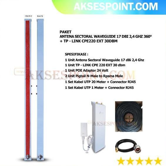 Paket Mimo Sectoral Waveguide 2.4 Ghz 17 Dbi & Tp Link Cpe220 Ext New Stok