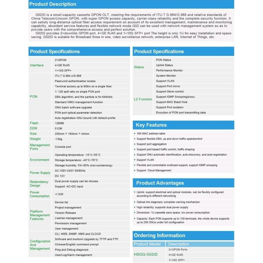 Olt Hsgq 2 Port Gpon Mini Olt G02Id Include Sfp 7Db New Stok