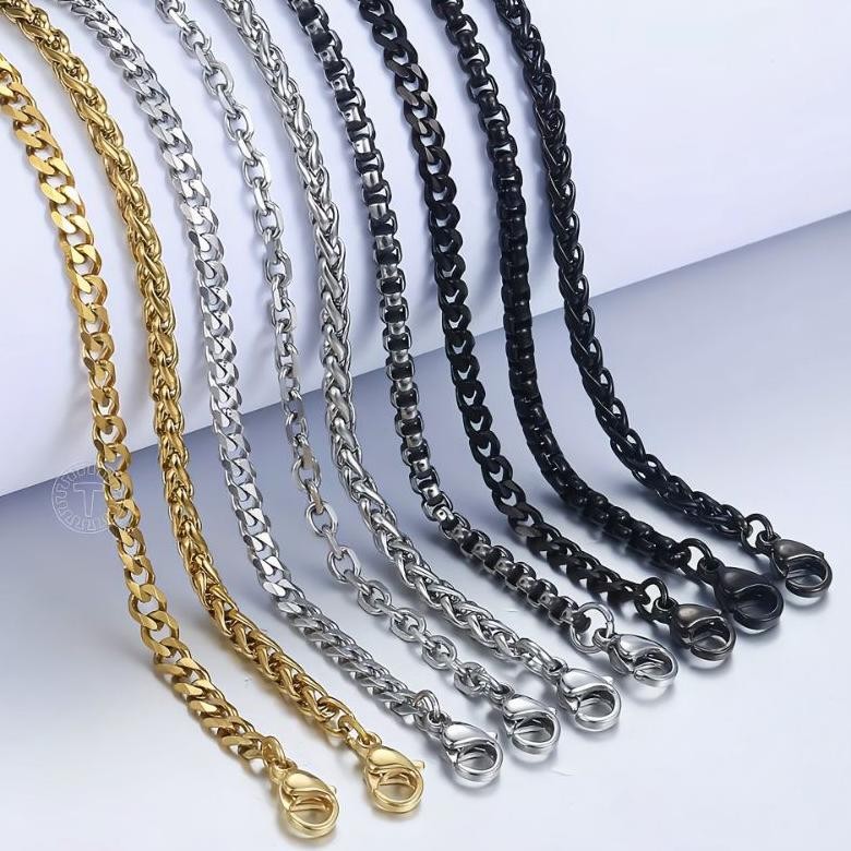 [Varian 45cm-75cm]  Rantai kalung Anti Karat Titanium stainless 316L model scrub 4dc rolo nuri kaca 