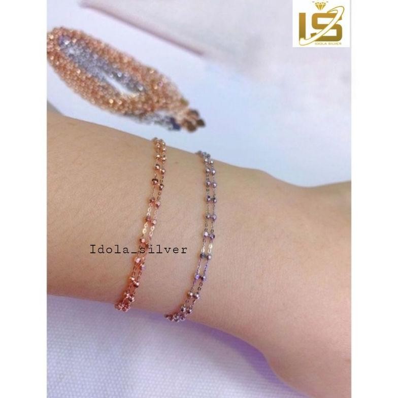 Gelang tangan 2 Layer Perak Asli Silver Wanita 925 Lapis Emas Asli Rantai Dua Layer Nori Jedar - Per