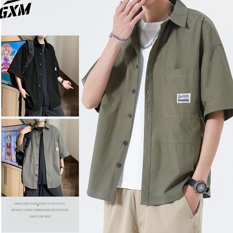 Kemeja Pria Lengan Pendek Oversize Hijau Kemeja Hitam Style Kemeja Polos Lengan Pendek T Shirt Kemej