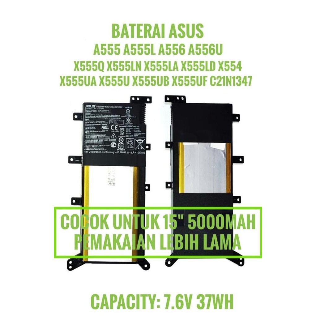 Baterai Asus X555 X555Ba X555Bp X555Da X555Dg X555Q X555Q C21N1347 Ori New Stok