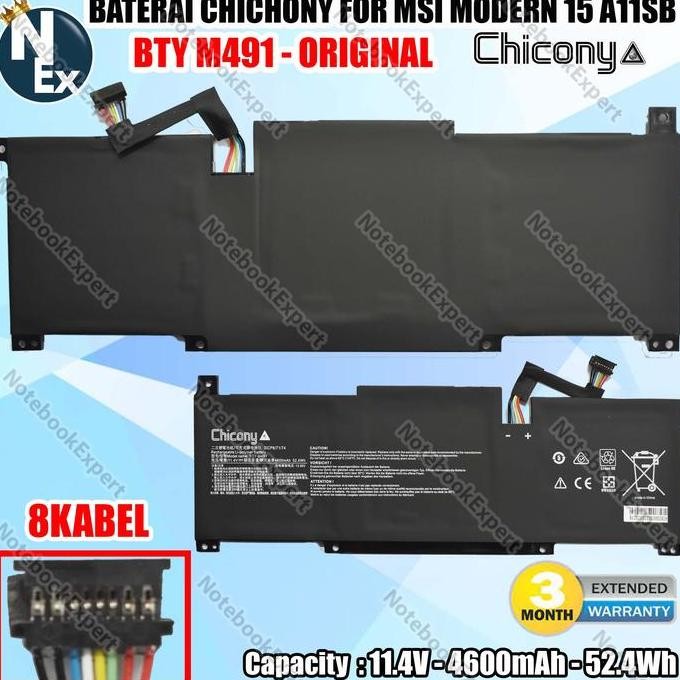 Chichony Baterai Battery Msi Modern 15 A11Sb Bty M491 - Original New Stok