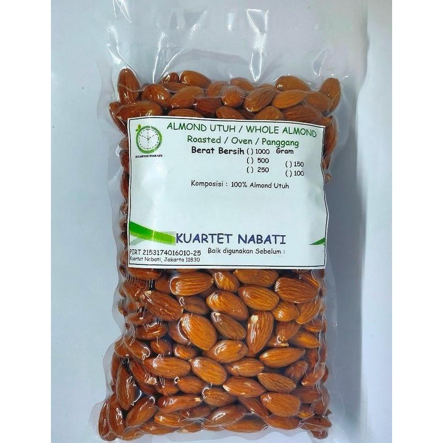 

1000gr roasted almond premium - utuh vakum - size besar 27-30 - oven - matang kacang food snacks termurah