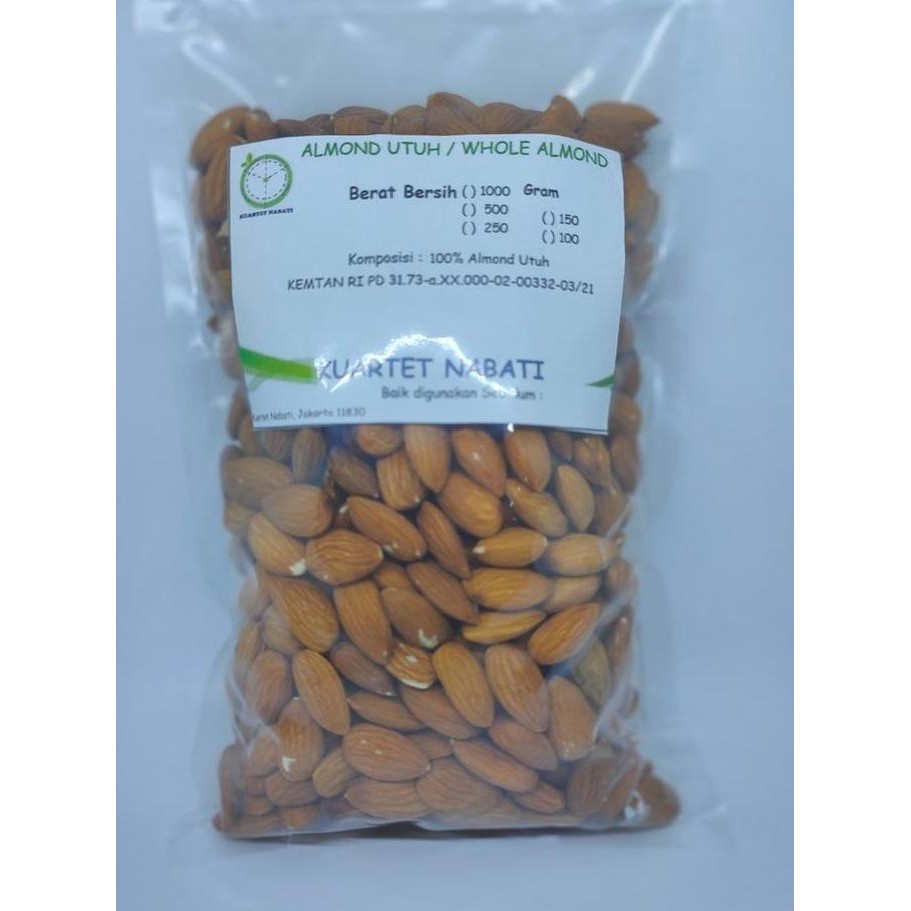 

500gr kacang almond mentah premium utuh - whole raw almond - size besar 27-30 - mentah - blue diamond termurah