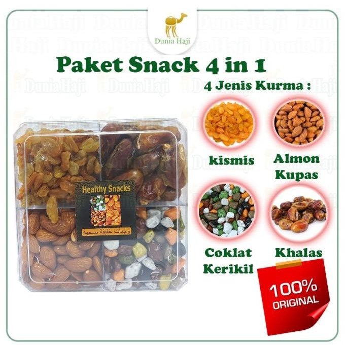

paket haji umroh 4 in 1 kurma kacang almond coklat kerikil kismis termurah