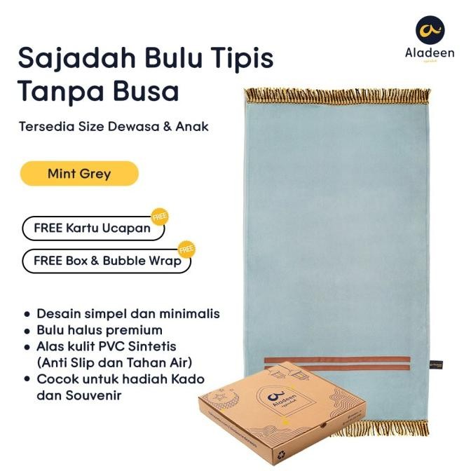 Sajadah Aladeen Bulu Tipis (Tanpa Busa) - Abu Size Dewasa