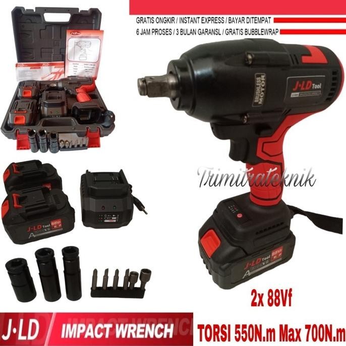 Impact Wrench JLD J88F Brushless Motor Torsi Besar JLD 550Nm 2Baterai
