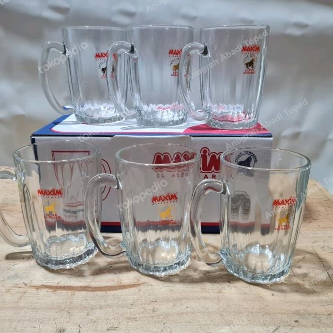 gelas maxim tangkai 6 pcs gelas kaca tempered 340 ML gelas cafe HT
