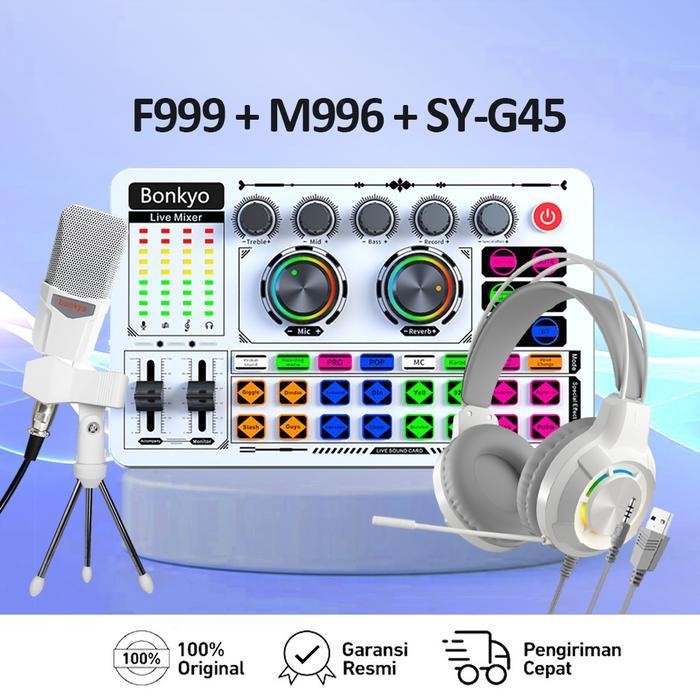 M996 +F999+EARPHONES LIVE SOUND CARD LIVE MIXER PERIFERAL KOMPUTER UNTUK AUDIO KARTU SUARA KARAOKE L
